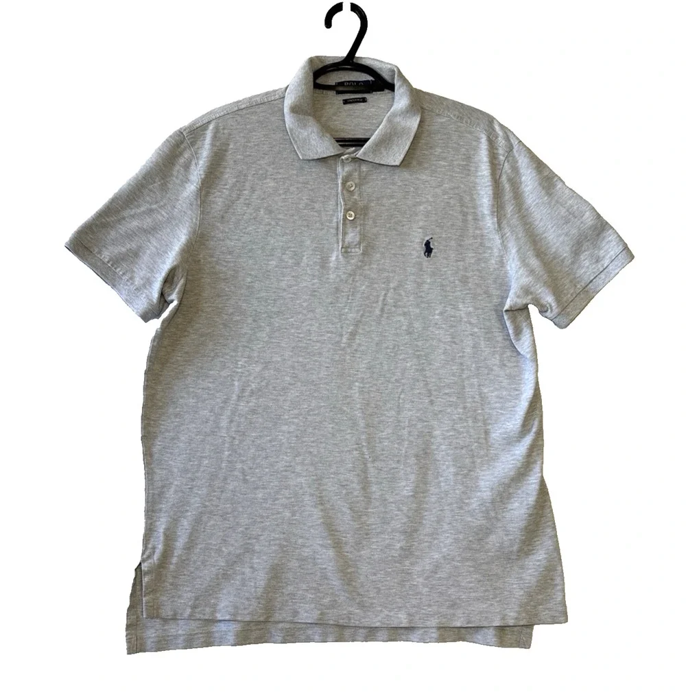 Polo Ralph Lauren Mens Stretch Mesh Polo Shirt Size Large Gray Blue Pony